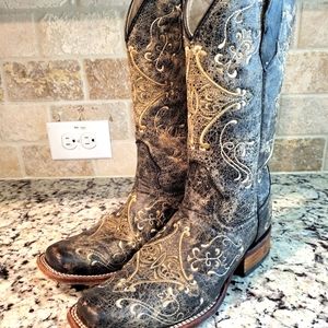 CIRCLE G WOMEN'S 8.5 M DIAMOND EMBROIDERED WESTERN COWBOY BOOTS SQUARE TOE